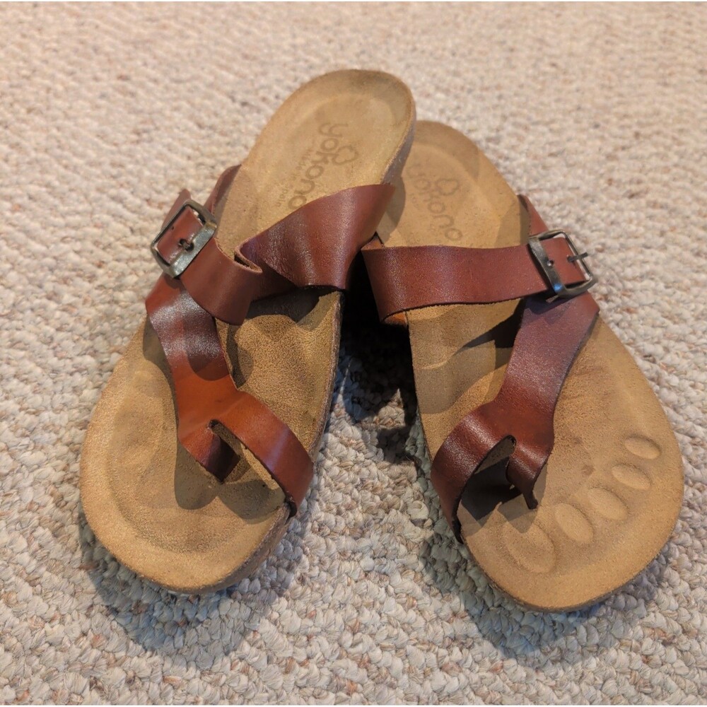 Yokono Leather Strappy Sandals Womens 6.5 Brown Buckle Toe Loop Boho Spain